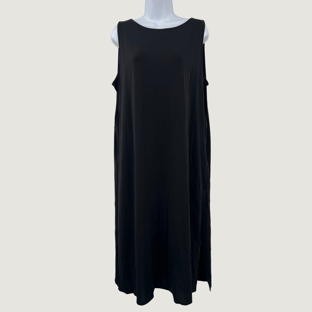 Black Label by Chicos 3 US XL Sleeveless Midi Dress Black Keyhole Back Side Slit